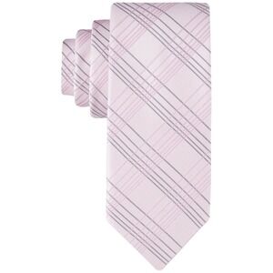 Calvin Klein Men's Pink Plaid Necktie CK21100036 Silk Polyester Blend Tie